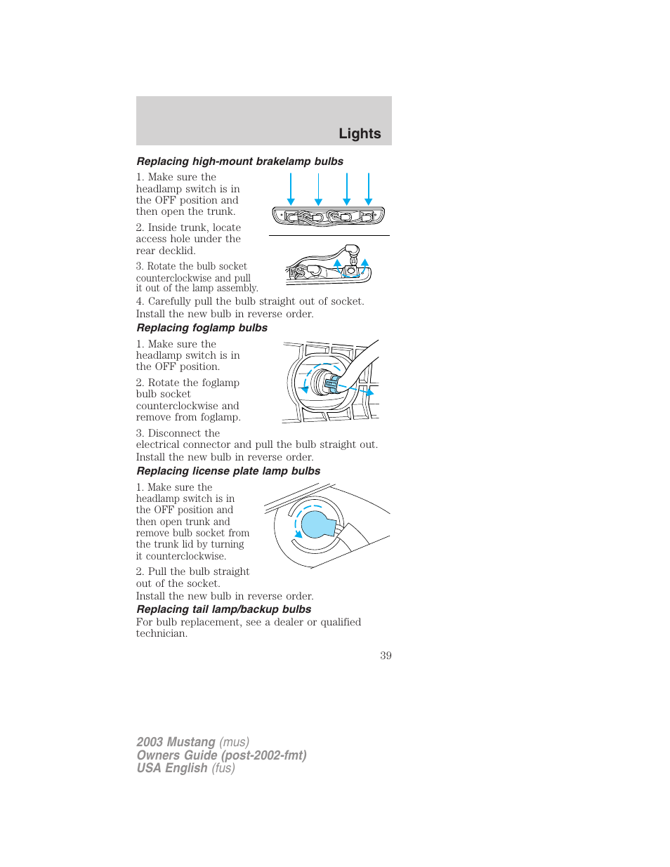 Lights | FORD 2003 Mustang v.5 User Manual | Page 39 / 216