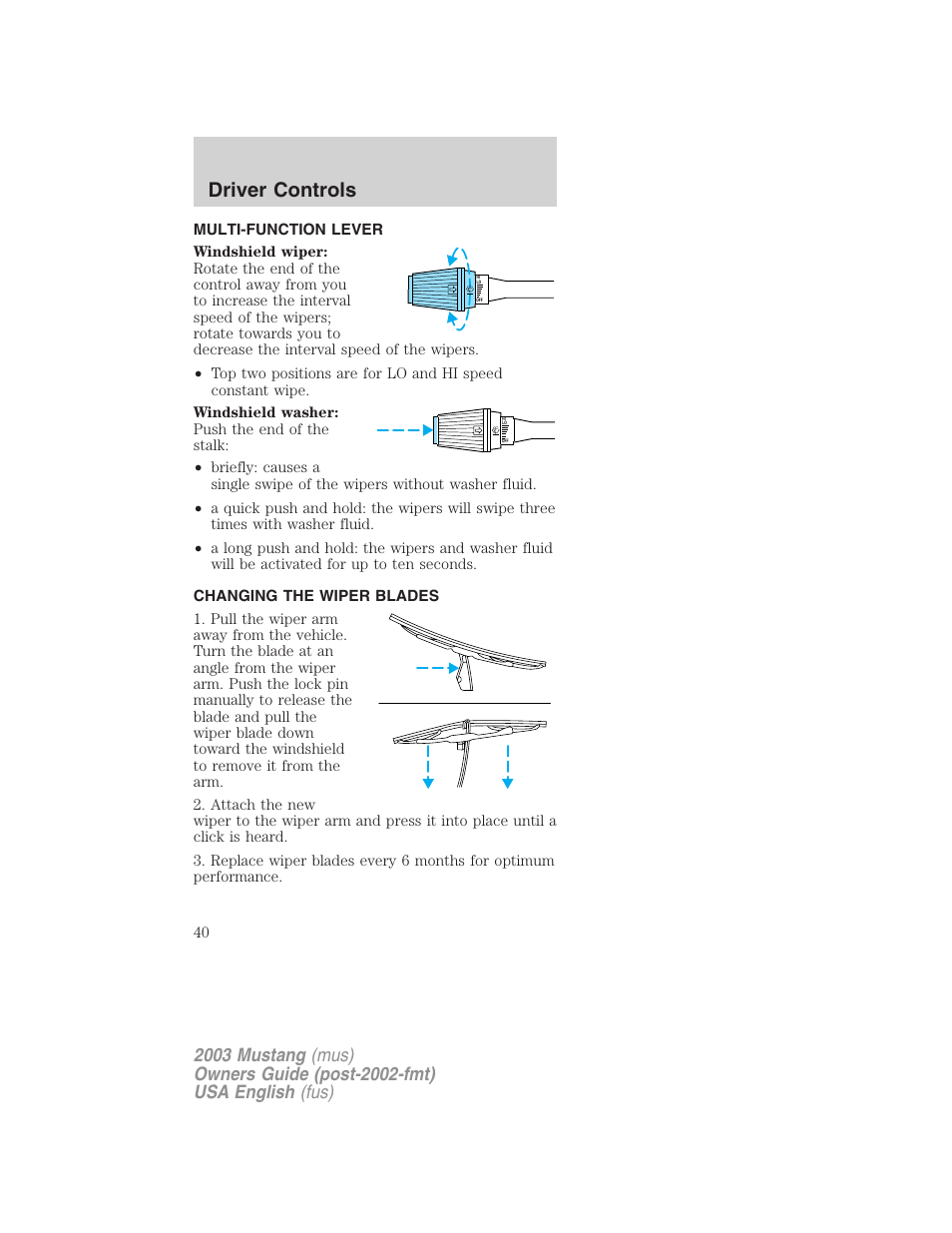 Driver controls | FORD 2003 Mustang v.5 User Manual | Page 40 / 216