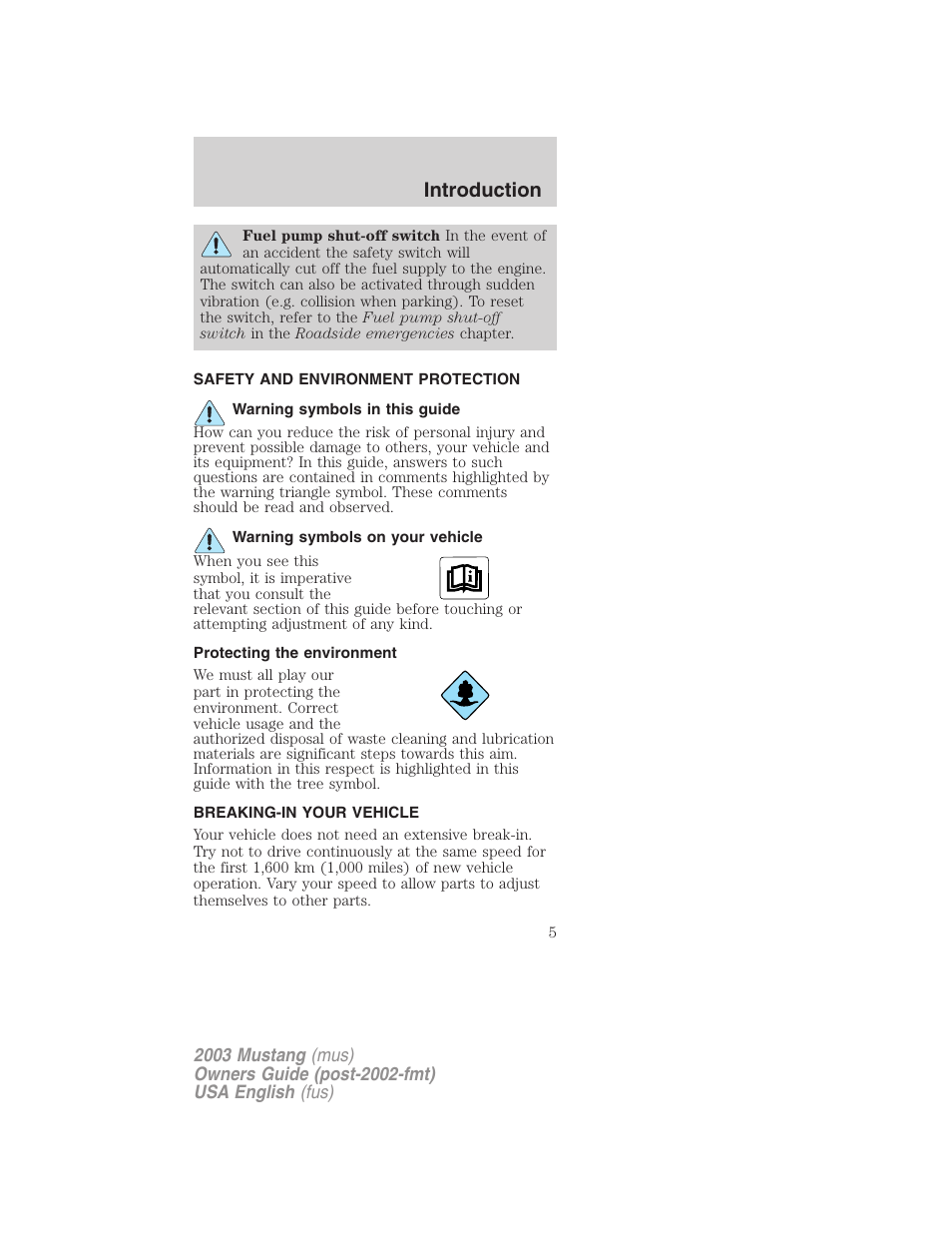 Introduction | FORD 2003 Mustang v.5 User Manual | Page 5 / 216