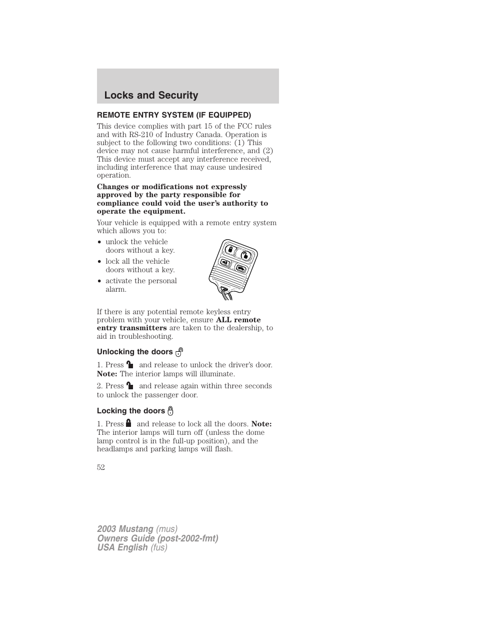 Locks and security | FORD 2003 Mustang v.5 User Manual | Page 52 / 216