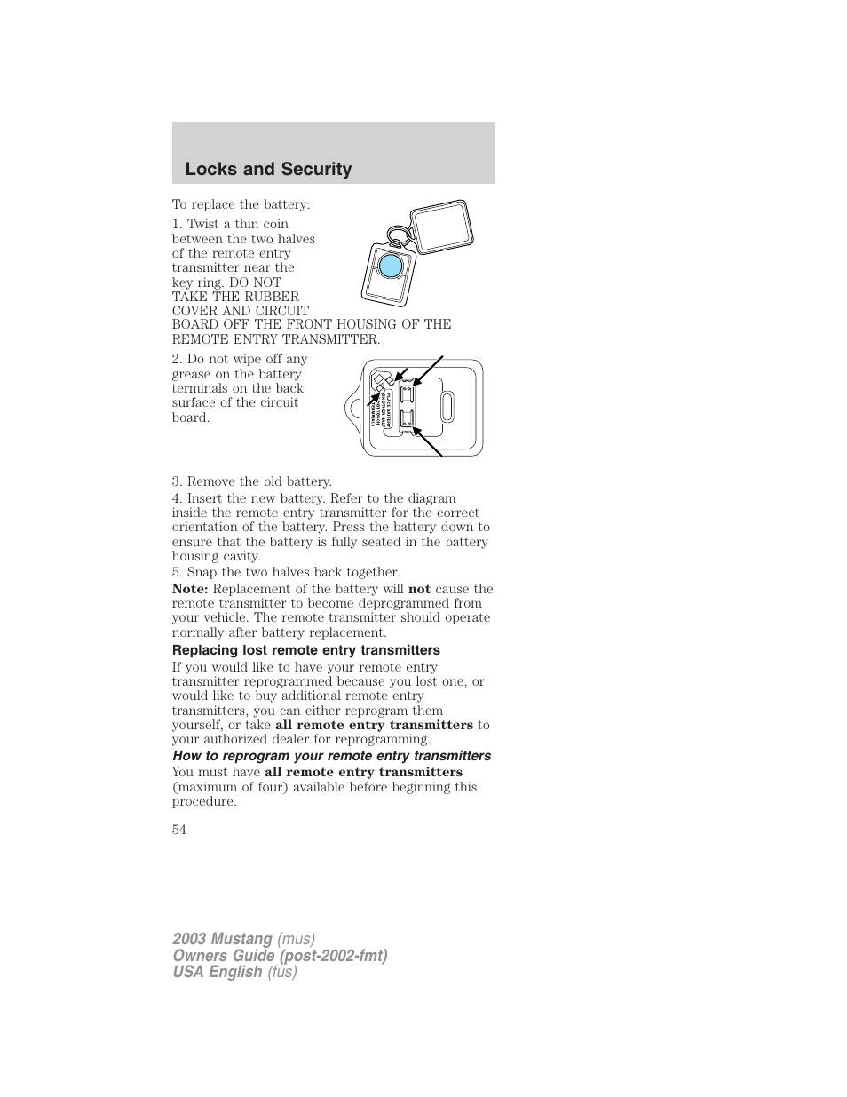 Locks and security | FORD 2003 Mustang v.5 User Manual | Page 54 / 216