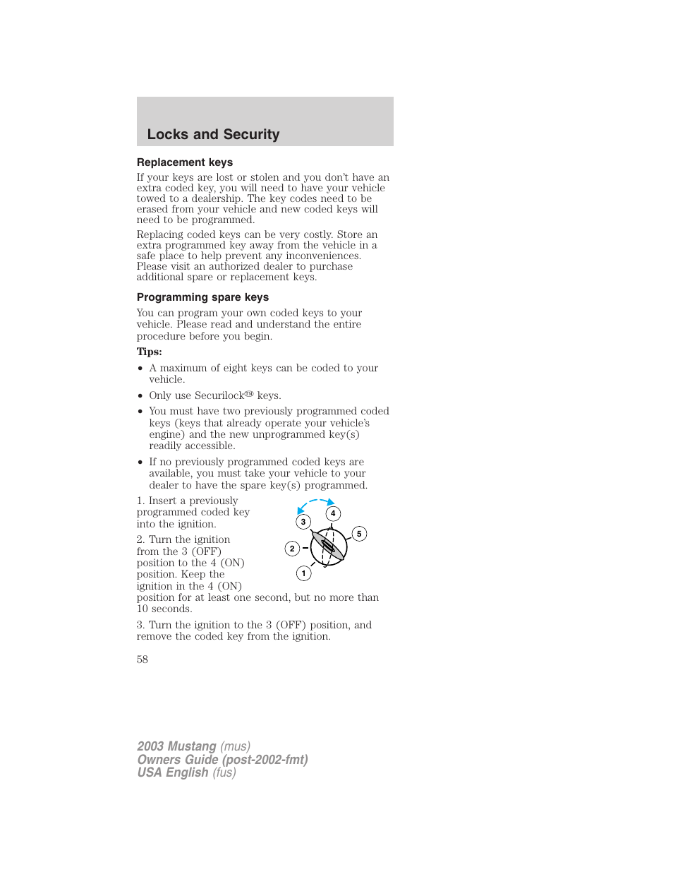 Locks and security | FORD 2003 Mustang v.5 User Manual | Page 58 / 216