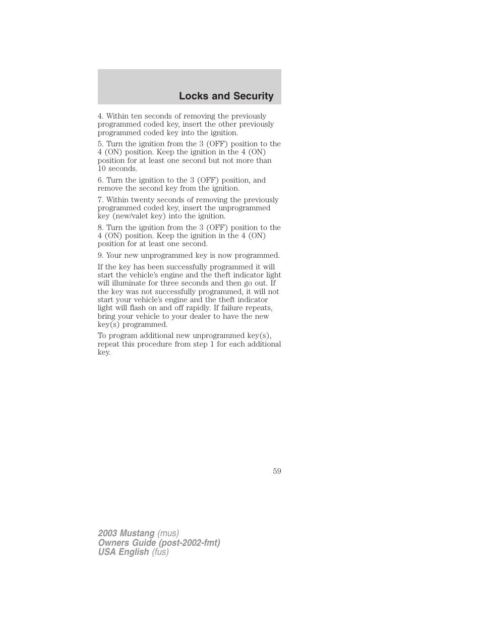 Locks and security | FORD 2003 Mustang v.5 User Manual | Page 59 / 216