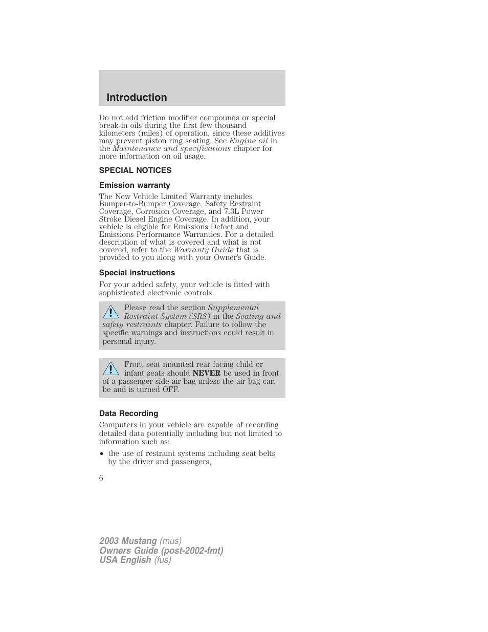 Introduction | FORD 2003 Mustang v.5 User Manual | Page 6 / 216