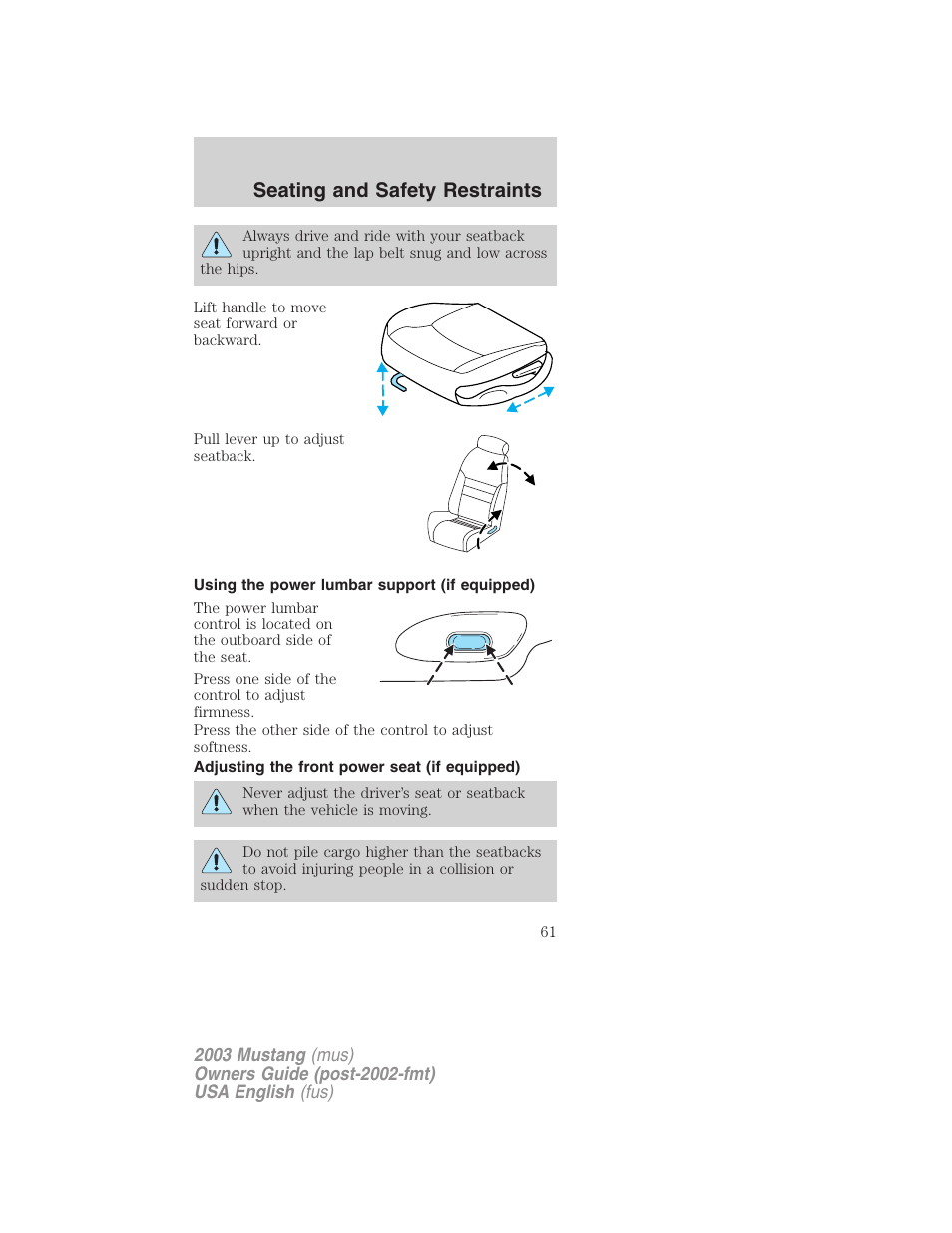 Seating and safety restraints | FORD 2003 Mustang v.5 User Manual | Page 61 / 216
