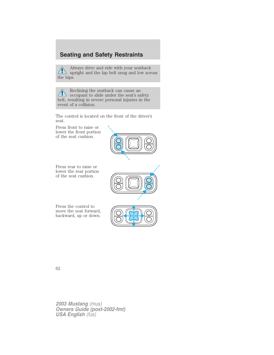 Seating and safety restraints | FORD 2003 Mustang v.5 User Manual | Page 62 / 216