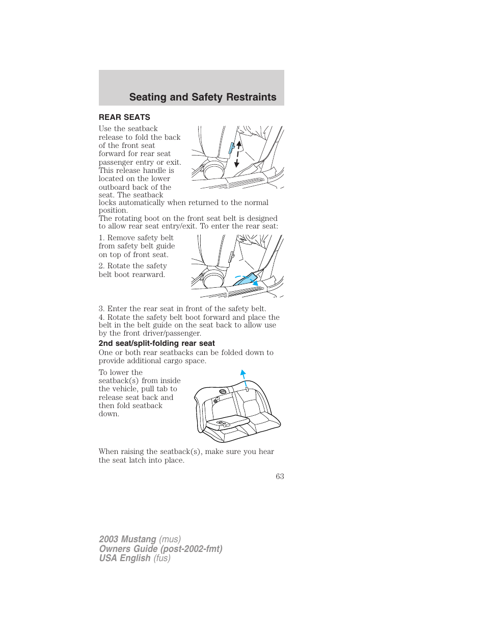 Seating and safety restraints | FORD 2003 Mustang v.5 User Manual | Page 63 / 216