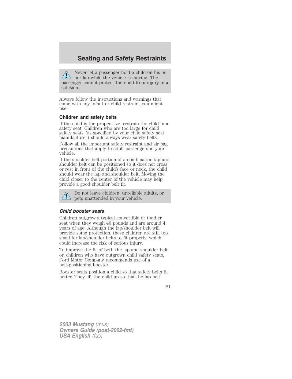 Seating and safety restraints | FORD 2003 Mustang v.5 User Manual | Page 81 / 216