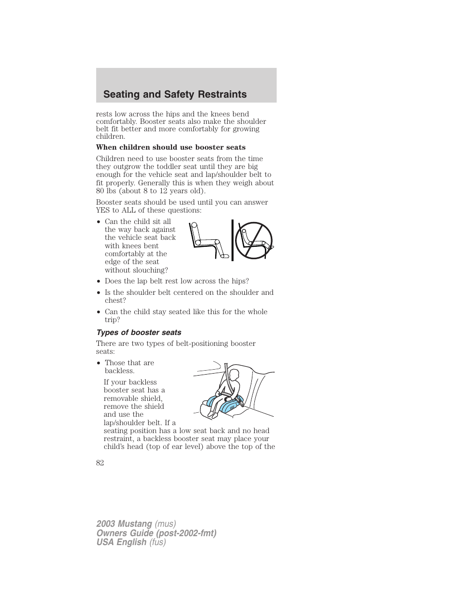 Seating and safety restraints | FORD 2003 Mustang v.5 User Manual | Page 82 / 216