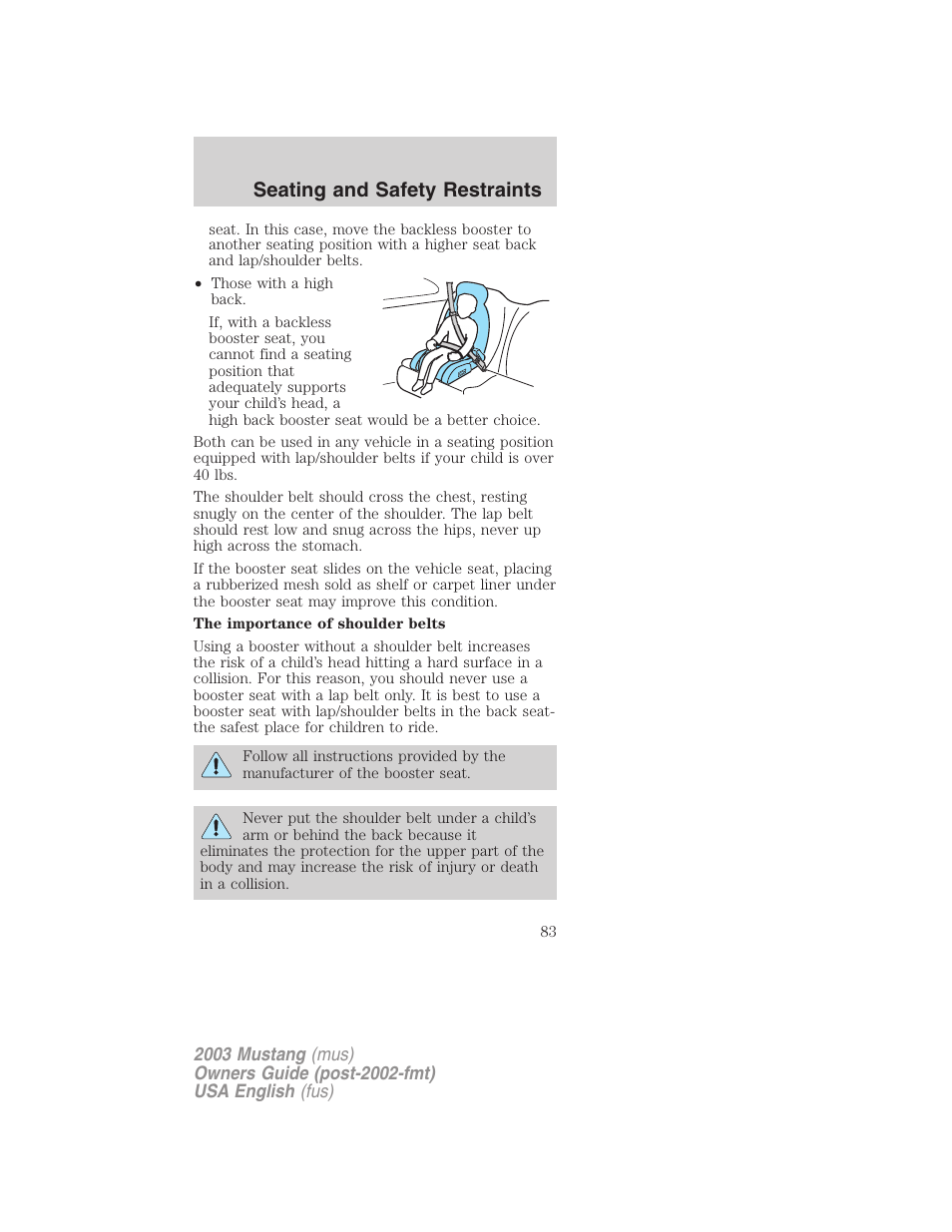 Seating and safety restraints | FORD 2003 Mustang v.5 User Manual | Page 83 / 216