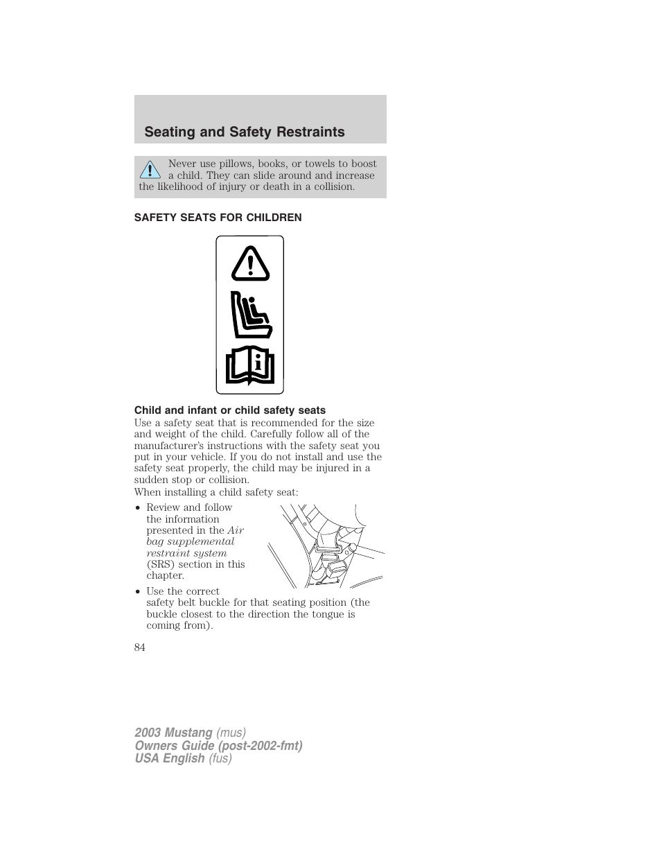 Seating and safety restraints | FORD 2003 Mustang v.5 User Manual | Page 84 / 216