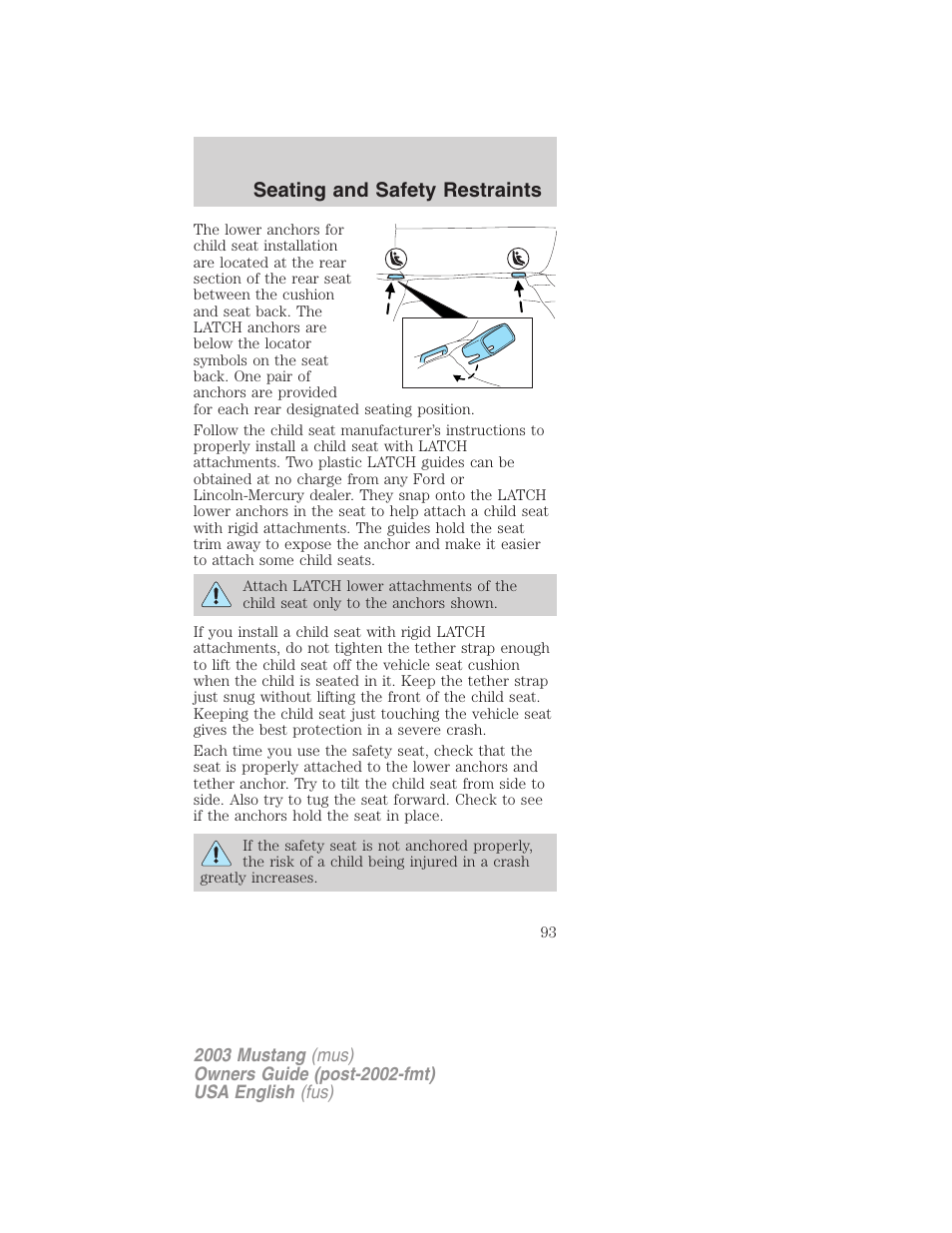 Seating and safety restraints | FORD 2003 Mustang v.5 User Manual | Page 93 / 216