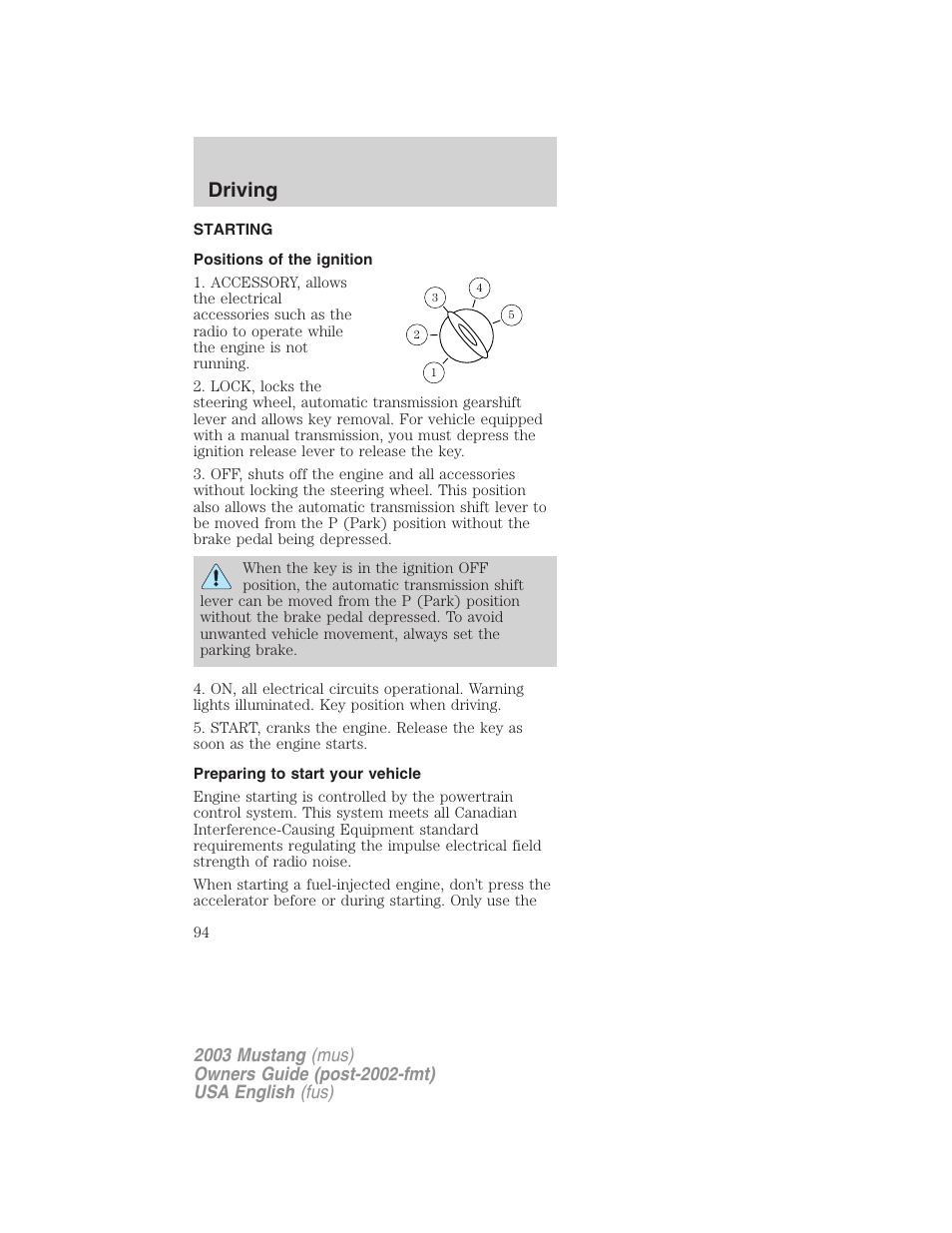Driving | FORD 2003 Mustang v.5 User Manual | Page 94 / 216