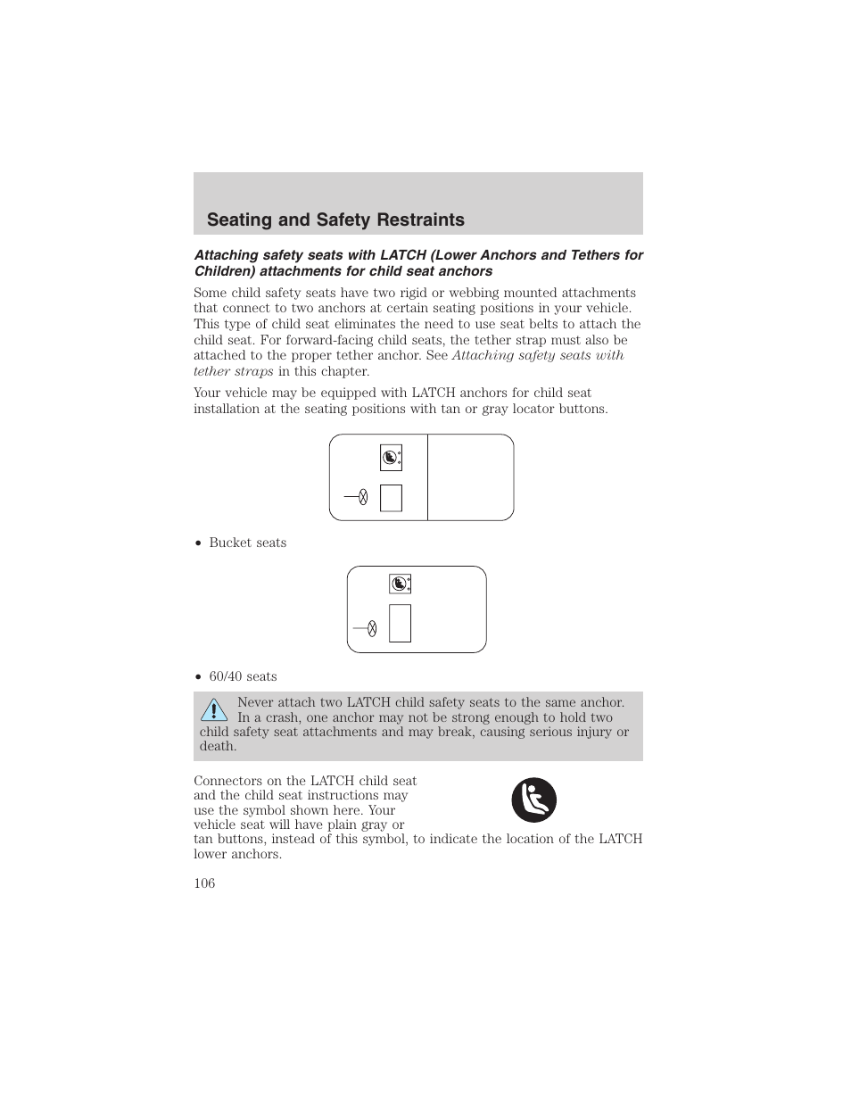 Seating and safety restraints | FORD 2003 Ranger v.1 User Manual | Page 106 / 248