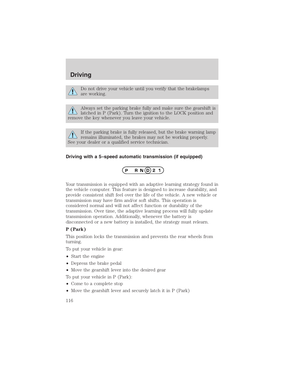 Driving | FORD 2003 Ranger v.1 User Manual | Page 116 / 248