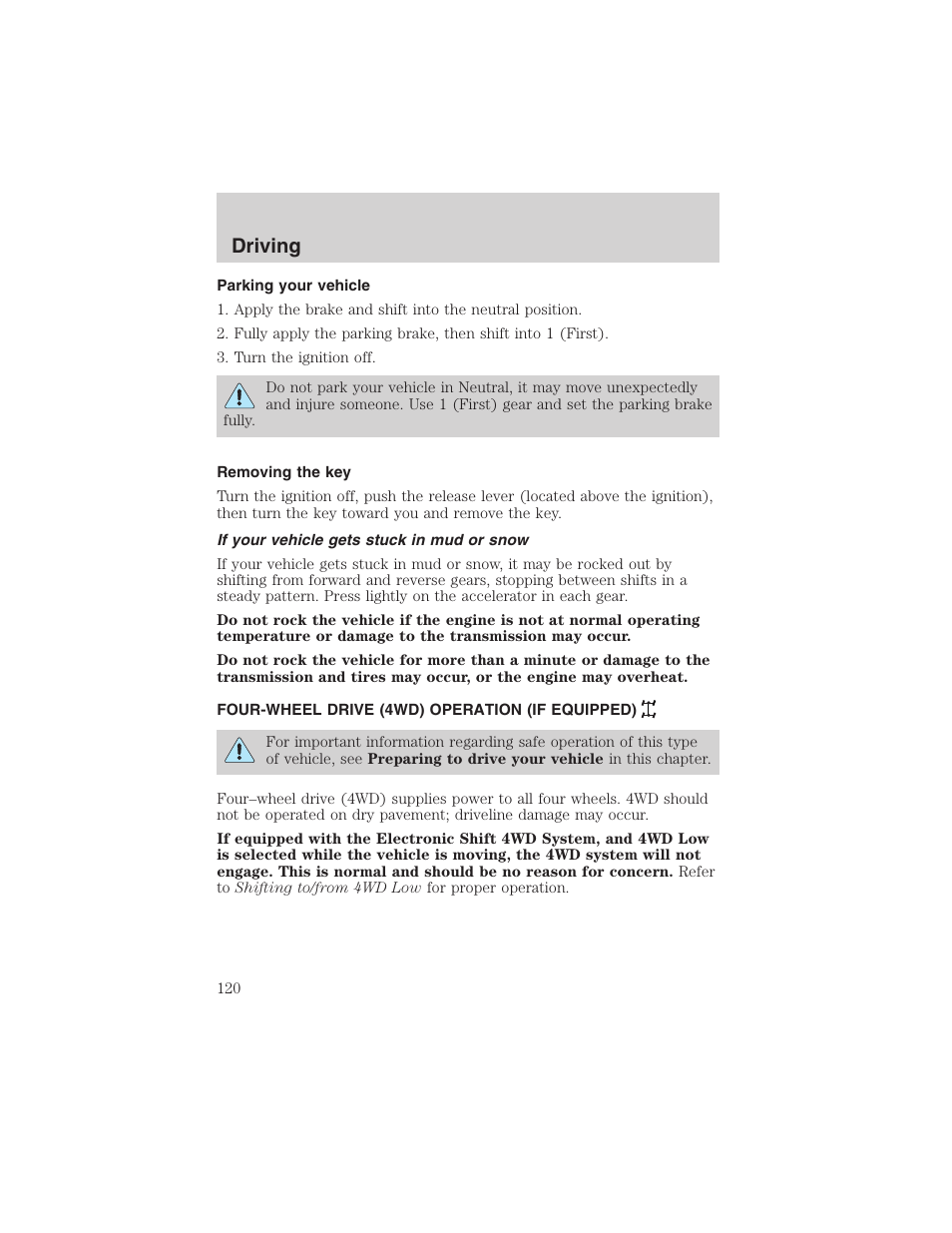 Driving | FORD 2003 Ranger v.1 User Manual | Page 120 / 248