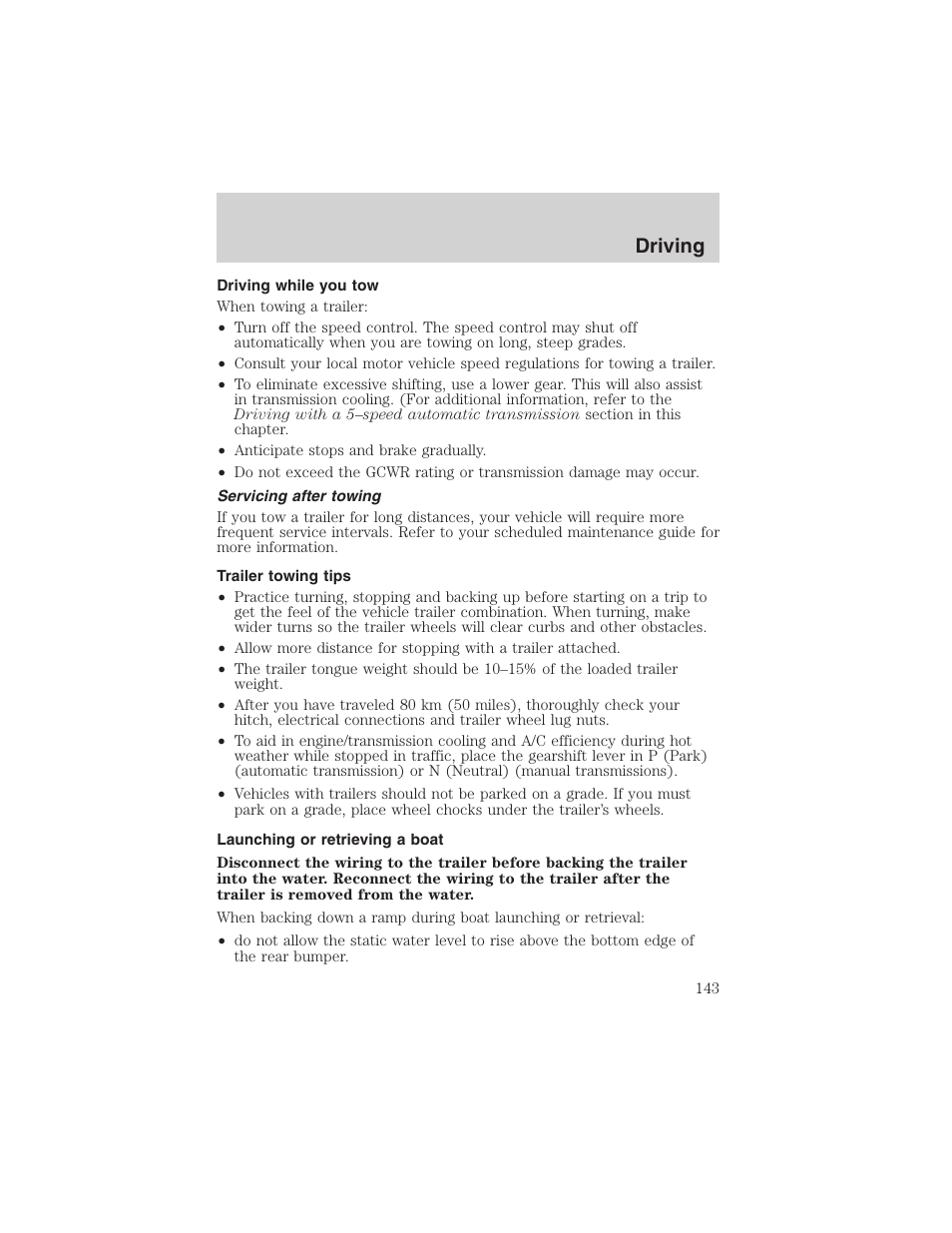 Driving | FORD 2003 Ranger v.1 User Manual | Page 143 / 248