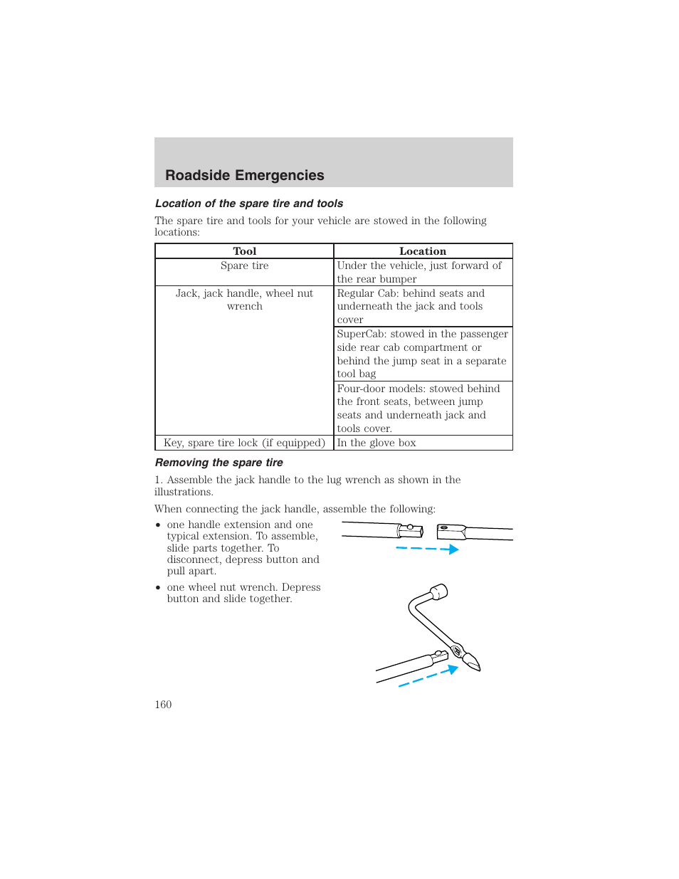 Roadside emergencies | FORD 2003 Ranger v.1 User Manual | Page 160 / 248