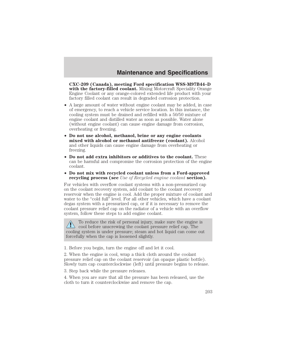 Maintenance and specifications | FORD 2003 Ranger v.1 User Manual | Page 203 / 248