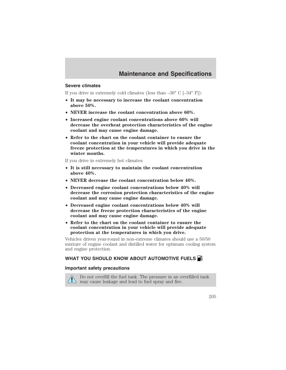 Maintenance and specifications | FORD 2003 Ranger v.1 User Manual | Page 205 / 248