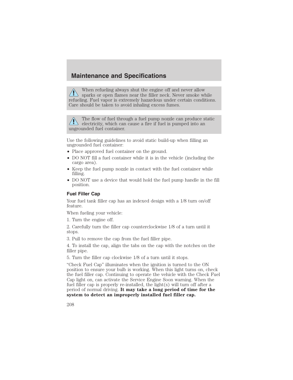 Maintenance and specifications | FORD 2003 Ranger v.1 User Manual | Page 208 / 248