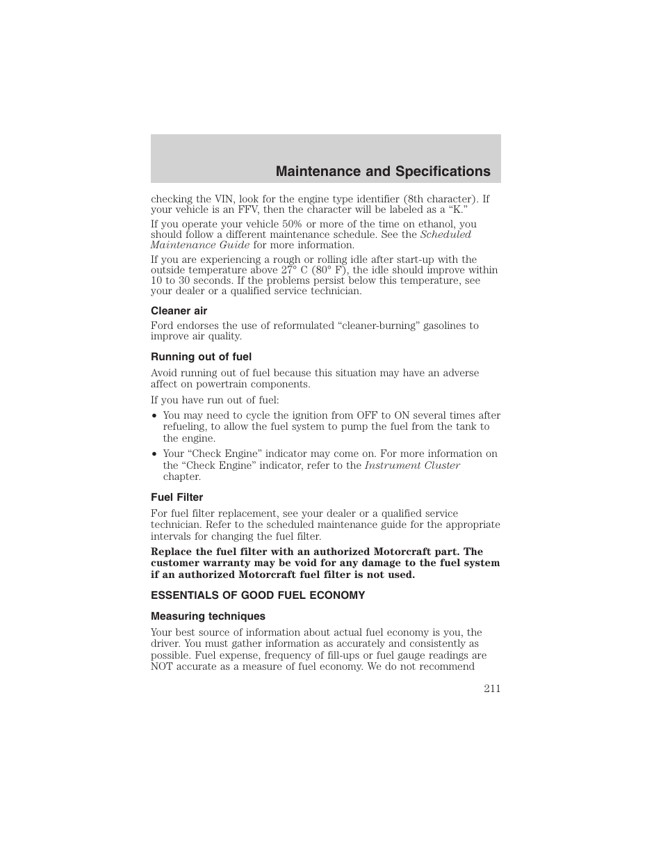 Maintenance and specifications | FORD 2003 Ranger v.1 User Manual | Page 211 / 248