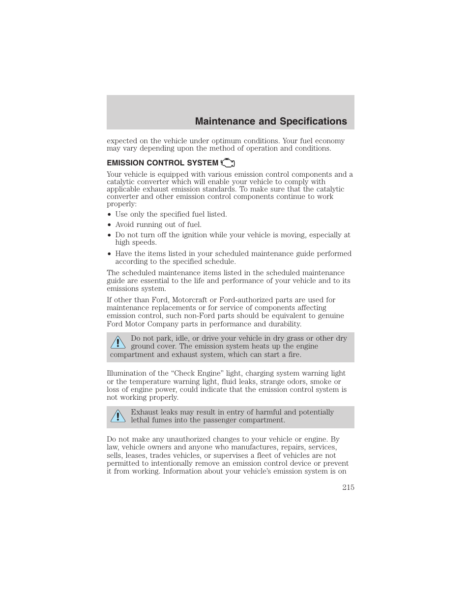 Maintenance and specifications | FORD 2003 Ranger v.1 User Manual | Page 215 / 248