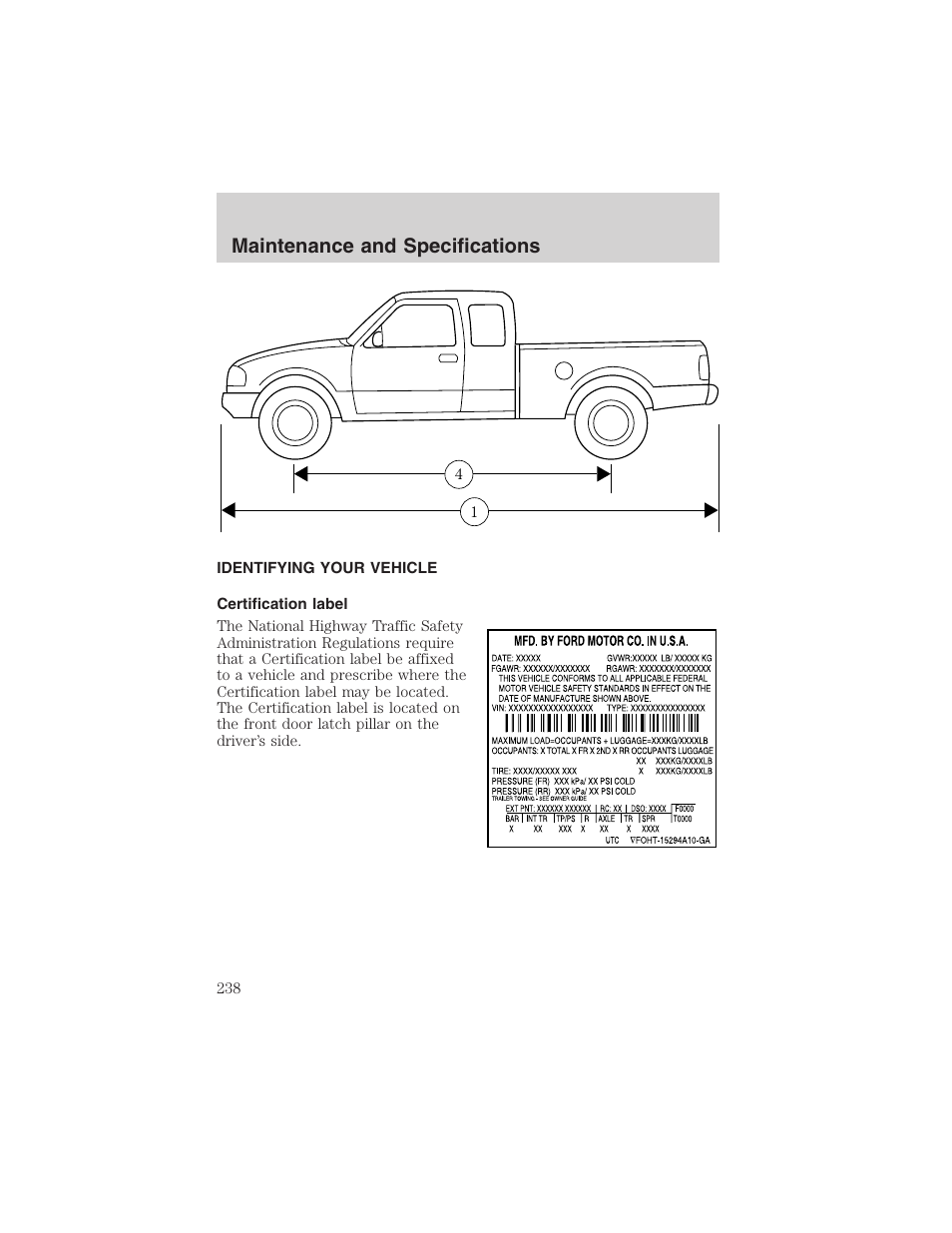 Maintenance and specifications | FORD 2003 Ranger v.1 User Manual | Page 238 / 248