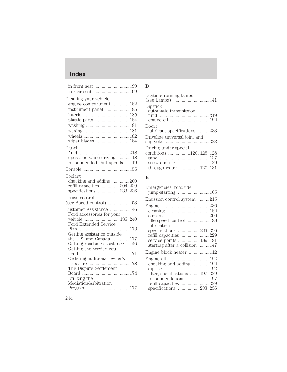 Index | FORD 2003 Ranger v.1 User Manual | Page 244 / 248