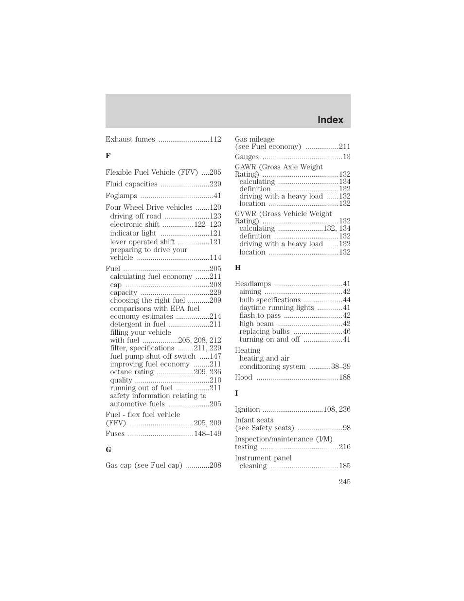 Index | FORD 2003 Ranger v.1 User Manual | Page 245 / 248