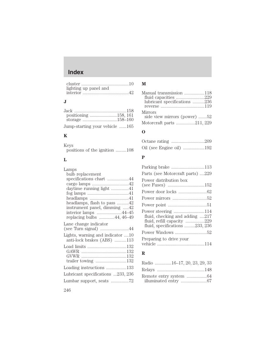 Index | FORD 2003 Ranger v.1 User Manual | Page 246 / 248