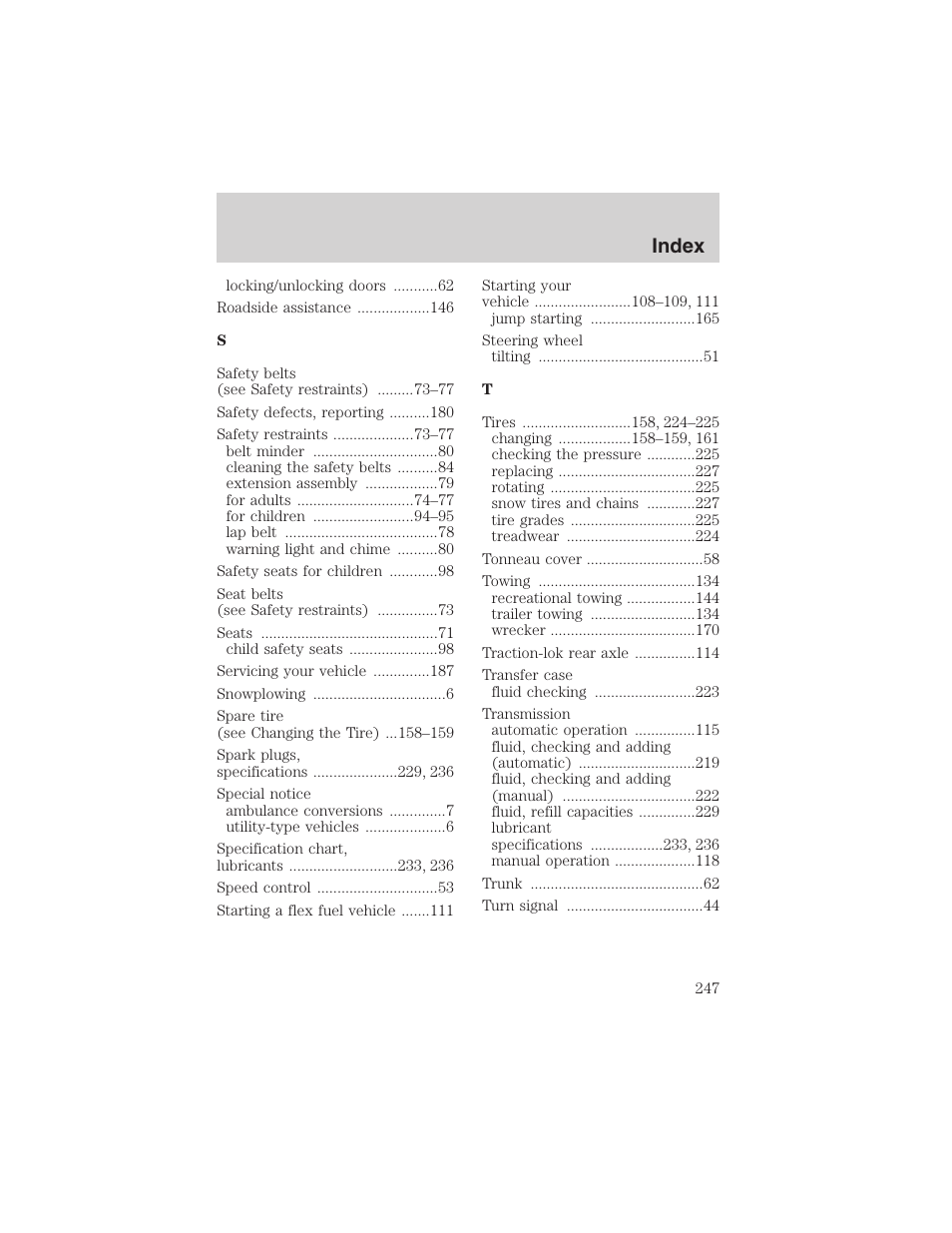 Index | FORD 2003 Ranger v.1 User Manual | Page 247 / 248