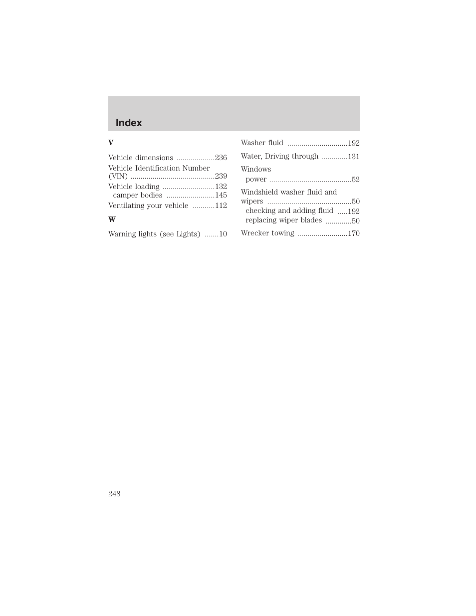 Index | FORD 2003 Ranger v.1 User Manual | Page 248 / 248