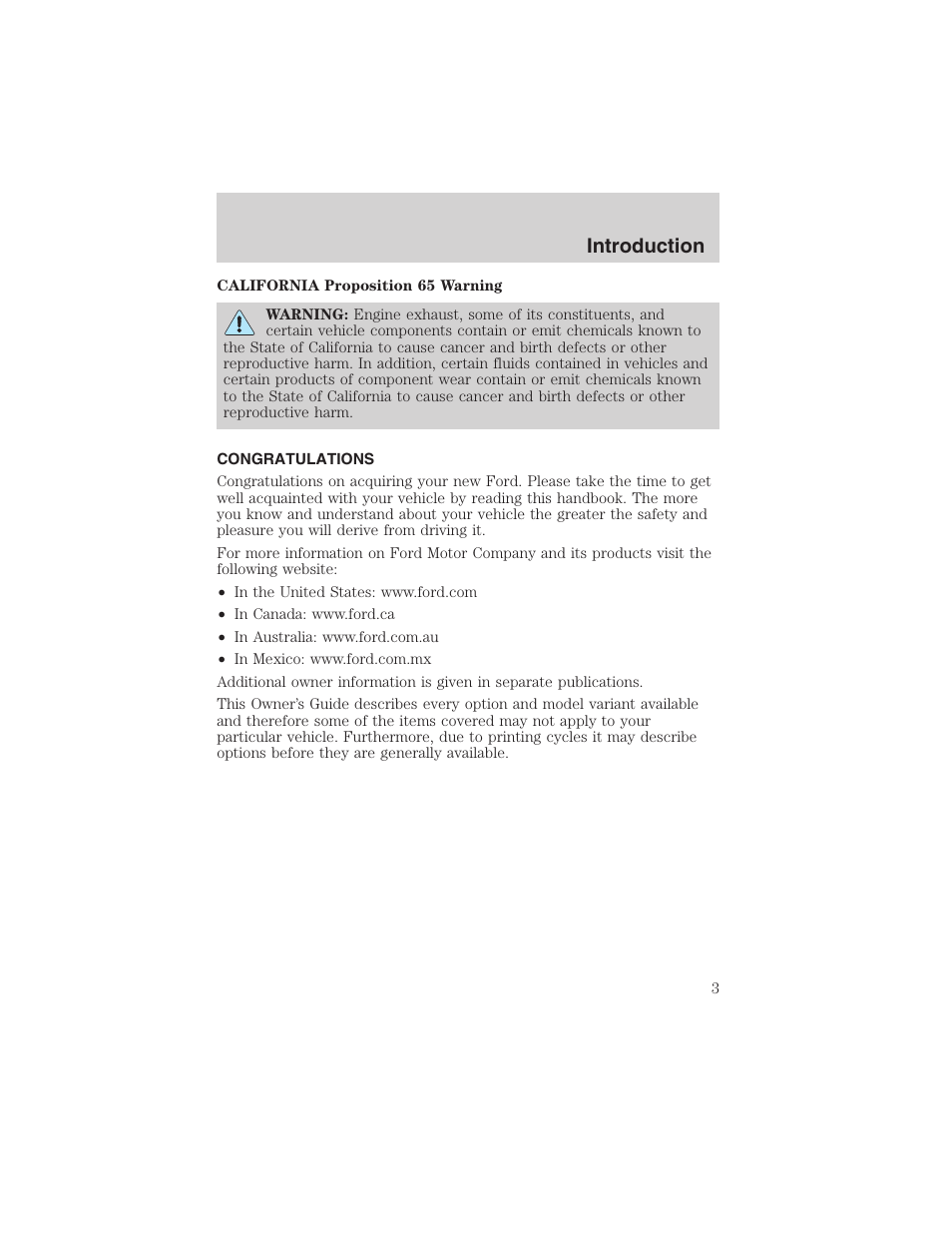 Introduction | FORD 2003 Ranger v.1 User Manual | Page 3 / 248