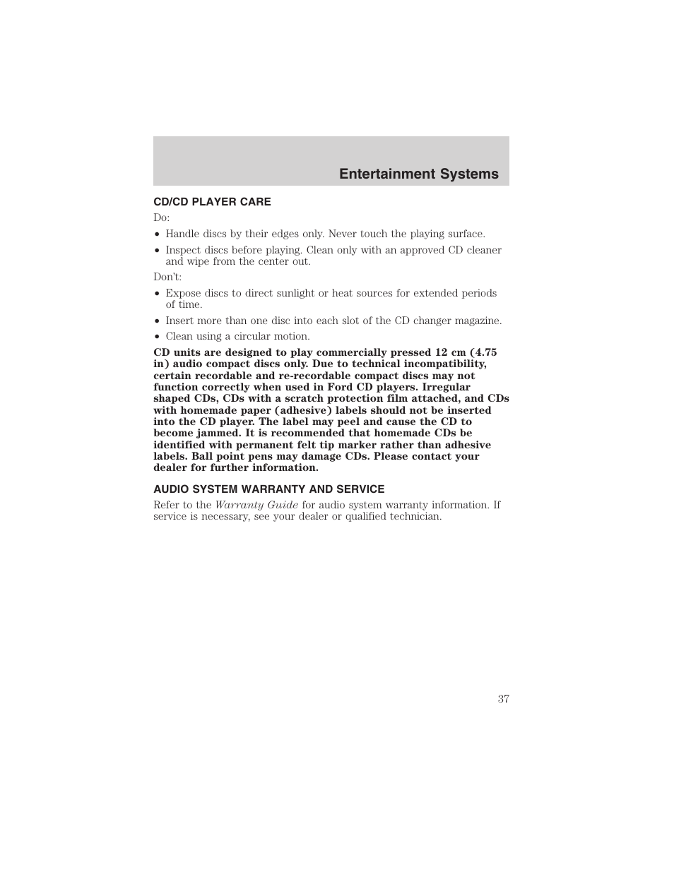 Entertainment systems | FORD 2003 Ranger v.1 User Manual | Page 37 / 248