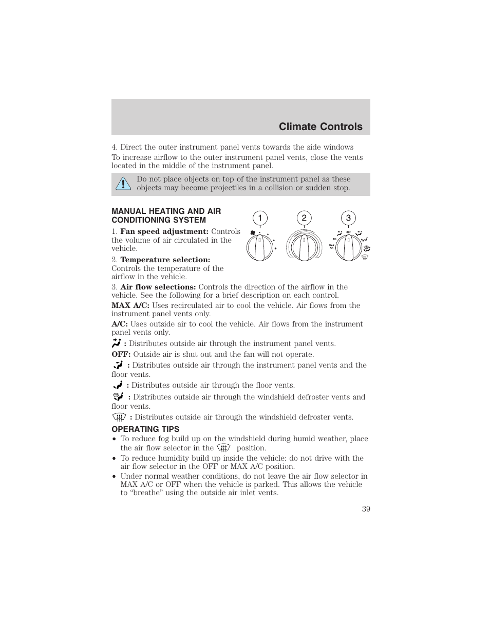 Climate controls | FORD 2003 Ranger v.1 User Manual | Page 39 / 248