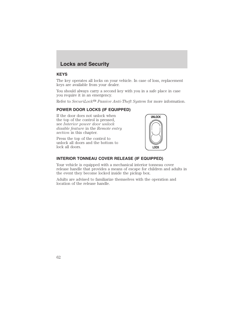 Locks and security | FORD 2003 Ranger v.1 User Manual | Page 62 / 248