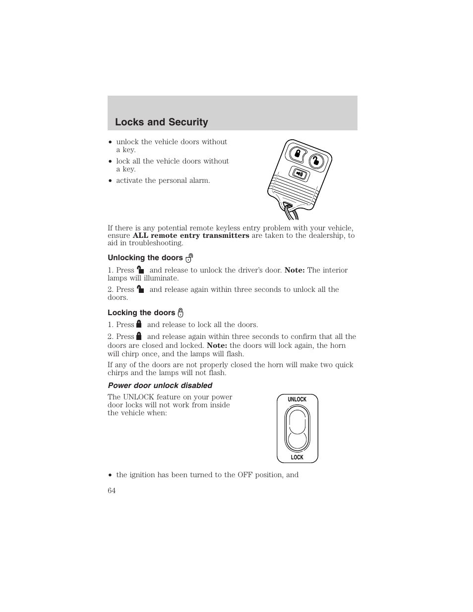 Locks and security | FORD 2003 Ranger v.1 User Manual | Page 64 / 248