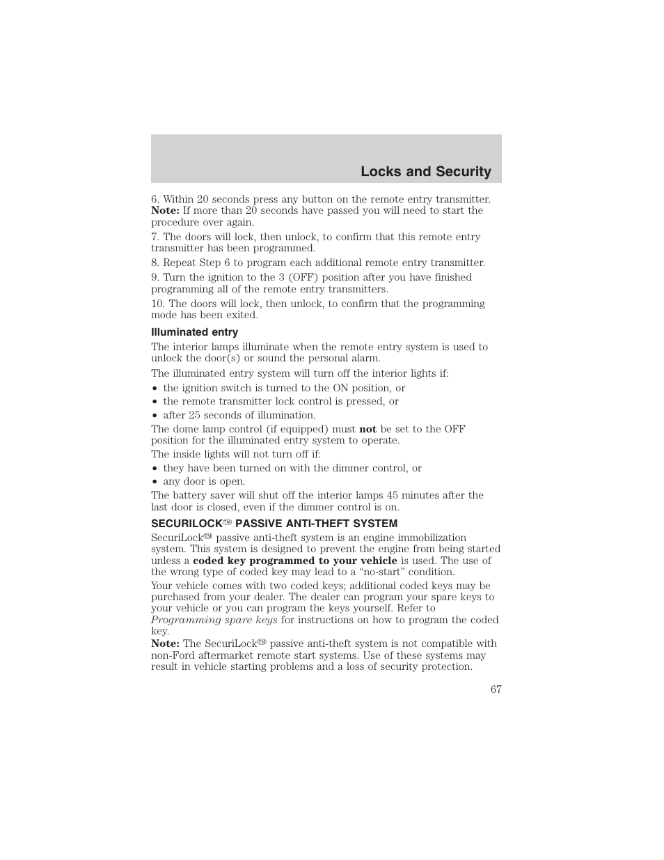 Locks and security | FORD 2003 Ranger v.1 User Manual | Page 67 / 248