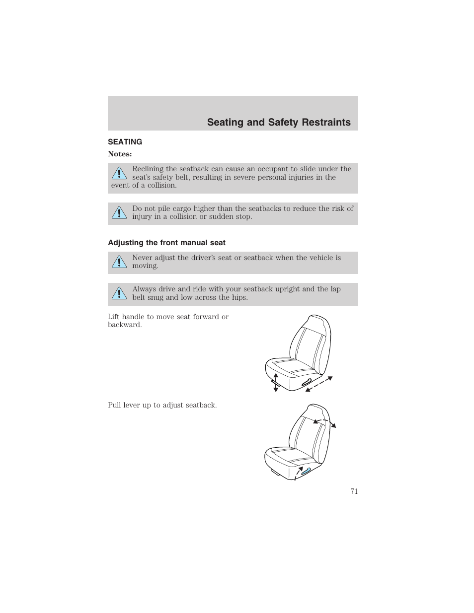 Seating and safety restraints | FORD 2003 Ranger v.1 User Manual | Page 71 / 248