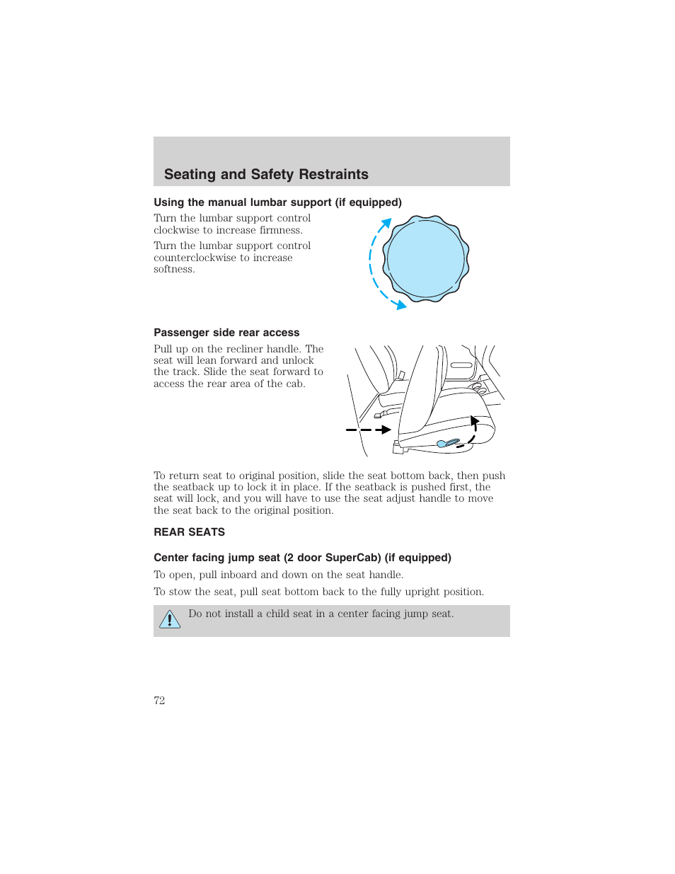 Seating and safety restraints | FORD 2003 Ranger v.1 User Manual | Page 72 / 248