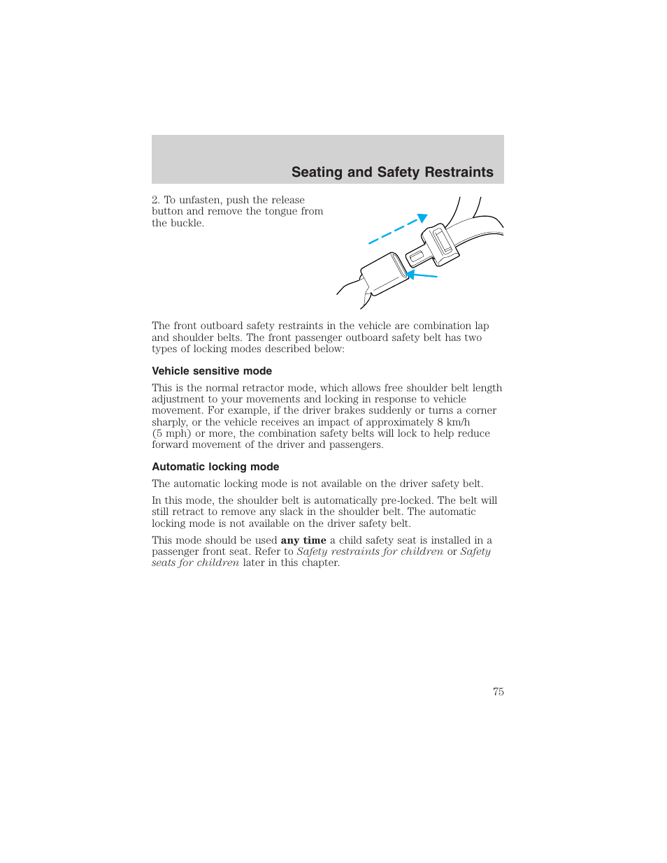 Seating and safety restraints | FORD 2003 Ranger v.1 User Manual | Page 75 / 248