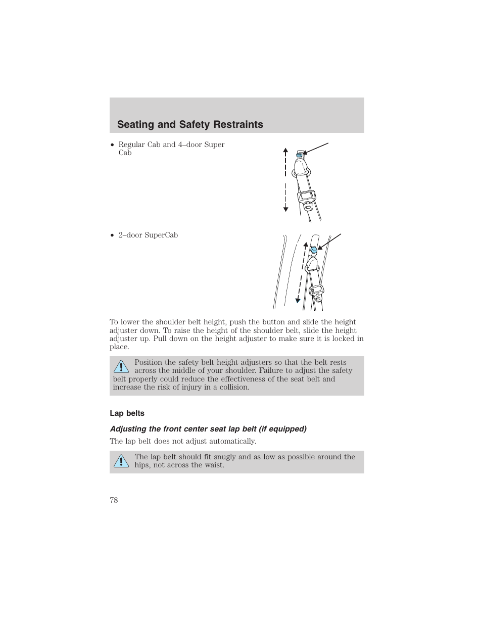 Seating and safety restraints | FORD 2003 Ranger v.1 User Manual | Page 78 / 248