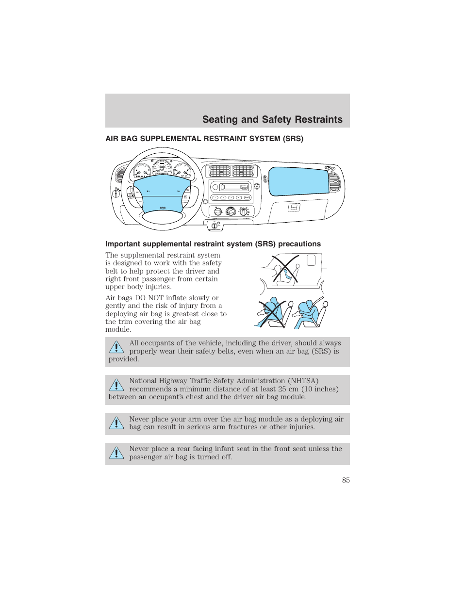 Seating and safety restraints, Abs check engine, P brake | Speed cont o/d off, Am-fm | FORD 2003 Ranger v.1 User Manual | Page 85 / 248