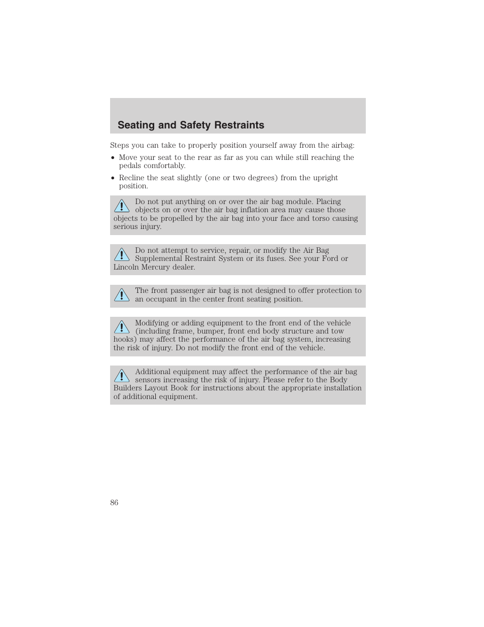 Seating and safety restraints | FORD 2003 Ranger v.1 User Manual | Page 86 / 248