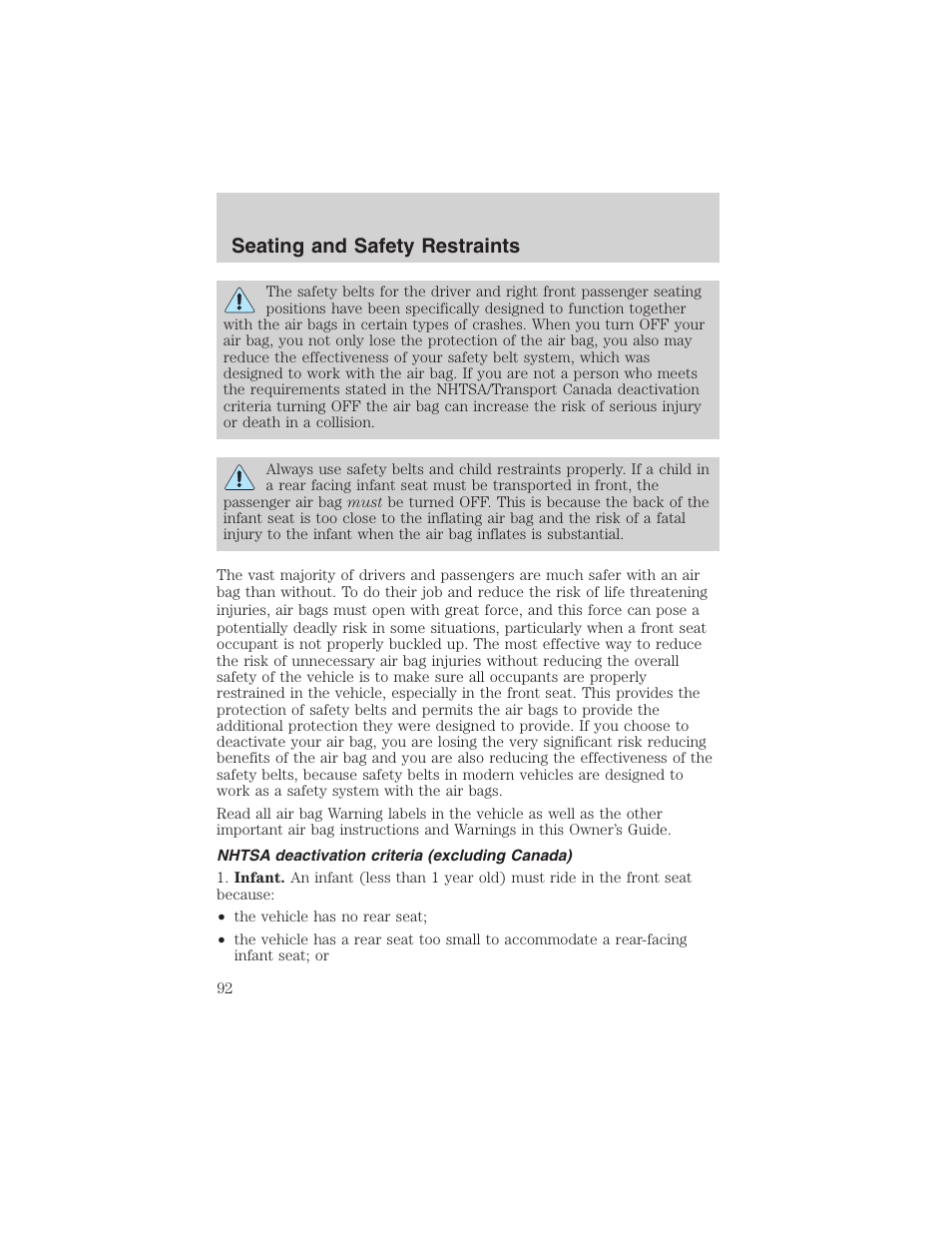 Seating and safety restraints | FORD 2003 Ranger v.1 User Manual | Page 92 / 248