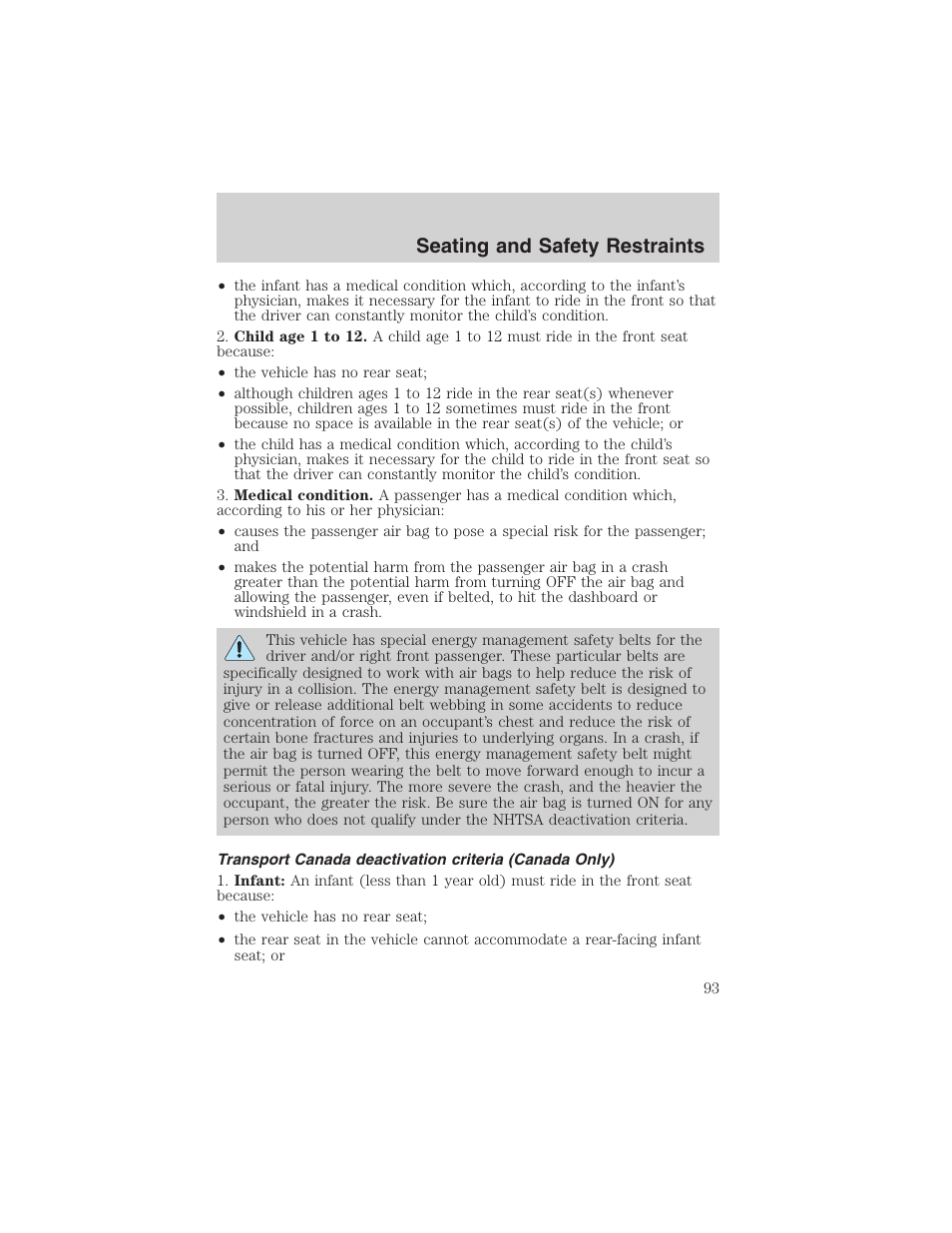 Seating and safety restraints | FORD 2003 Ranger v.1 User Manual | Page 93 / 248