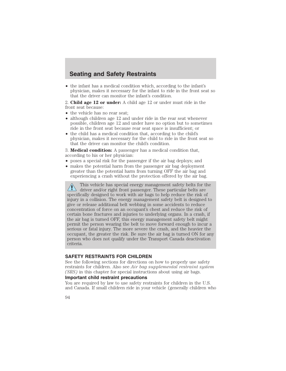 Seating and safety restraints | FORD 2003 Ranger v.1 User Manual | Page 94 / 248