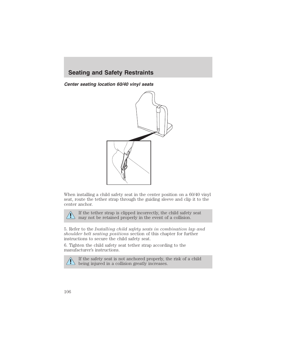 Seating and safety restraints | FORD 2003 Ranger v.2 User Manual | Page 106 / 248