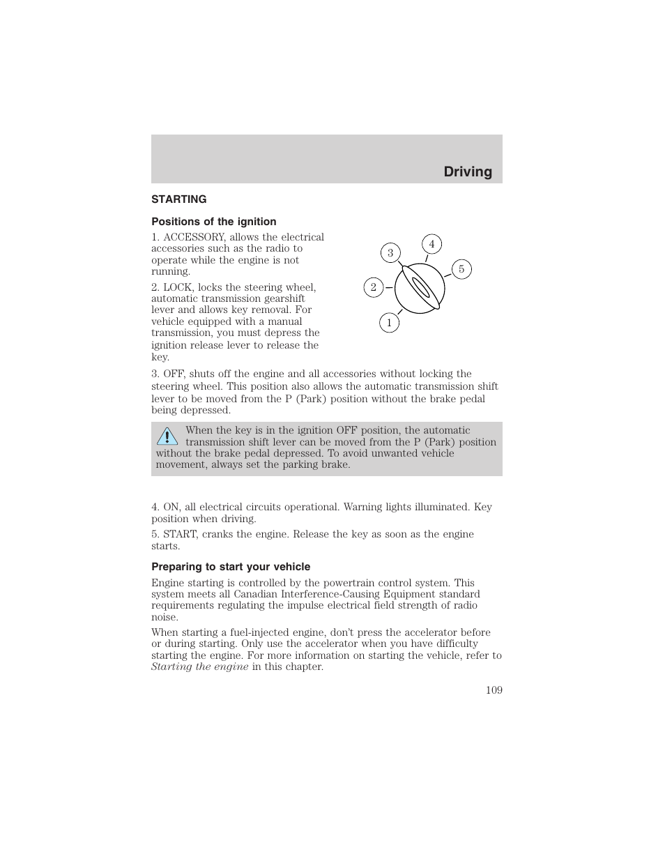 Driving | FORD 2003 Ranger v.2 User Manual | Page 109 / 248